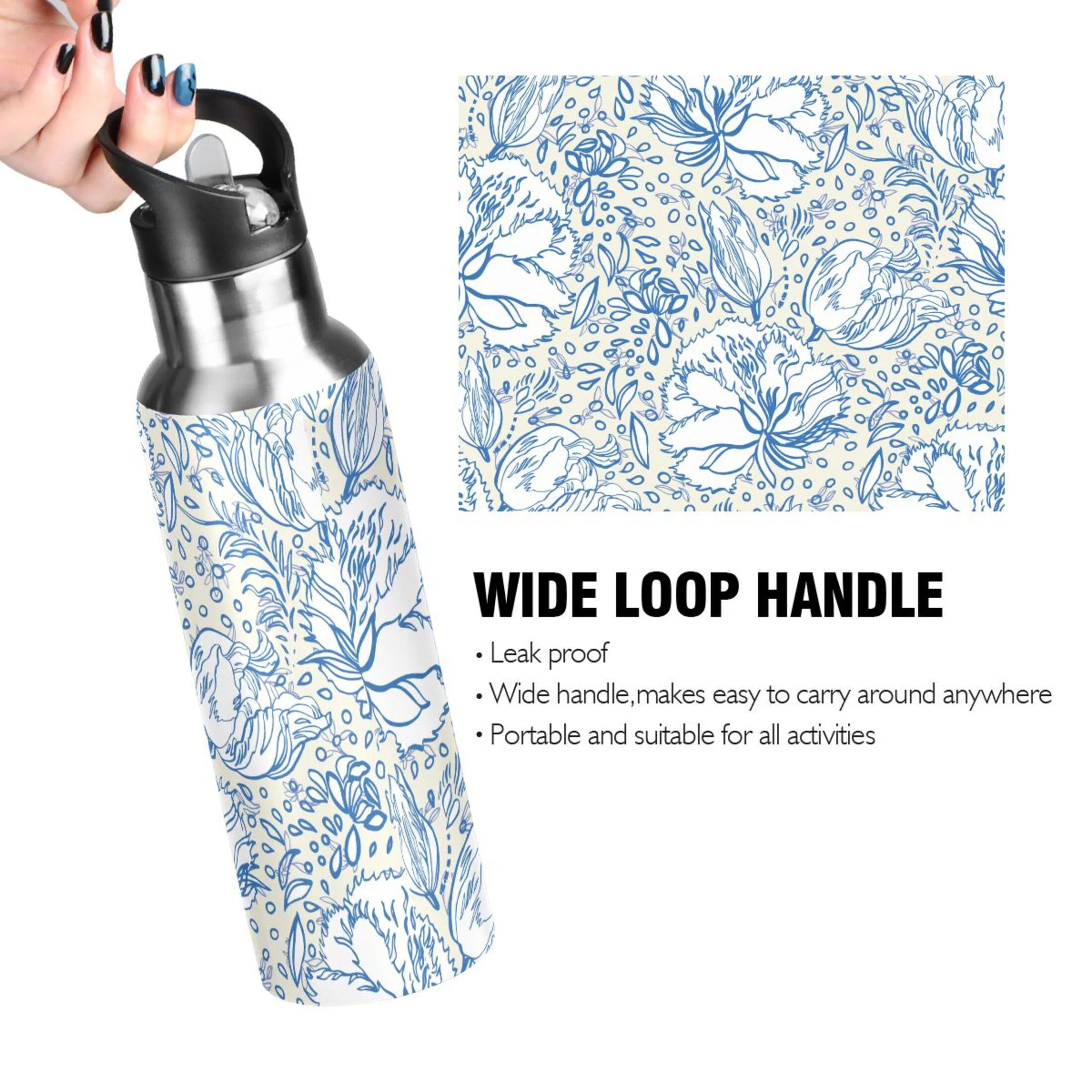 Retro Blue Floral Bouquet Stainless Steel Insulated Flask O662388