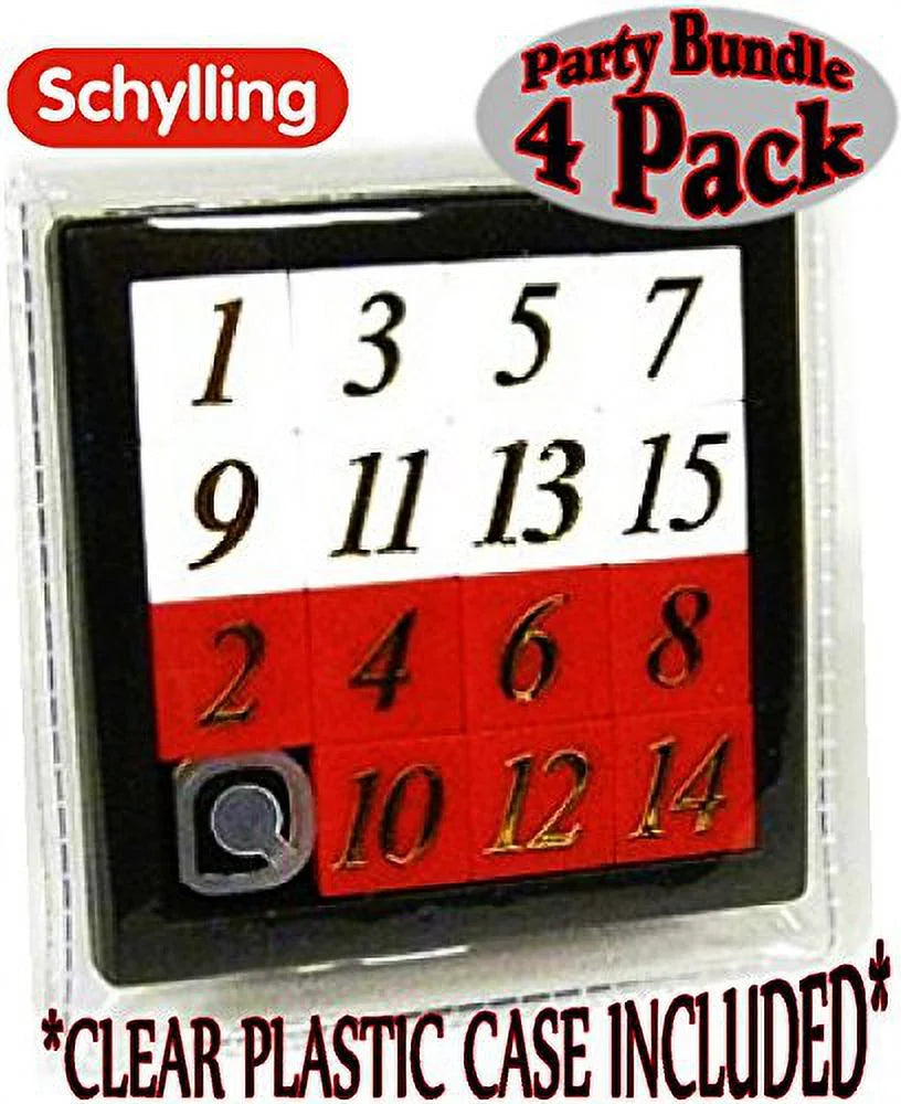 15 Puzzle Number Slide Brain Teaser with Clear Carry Case - 4 Pack K321