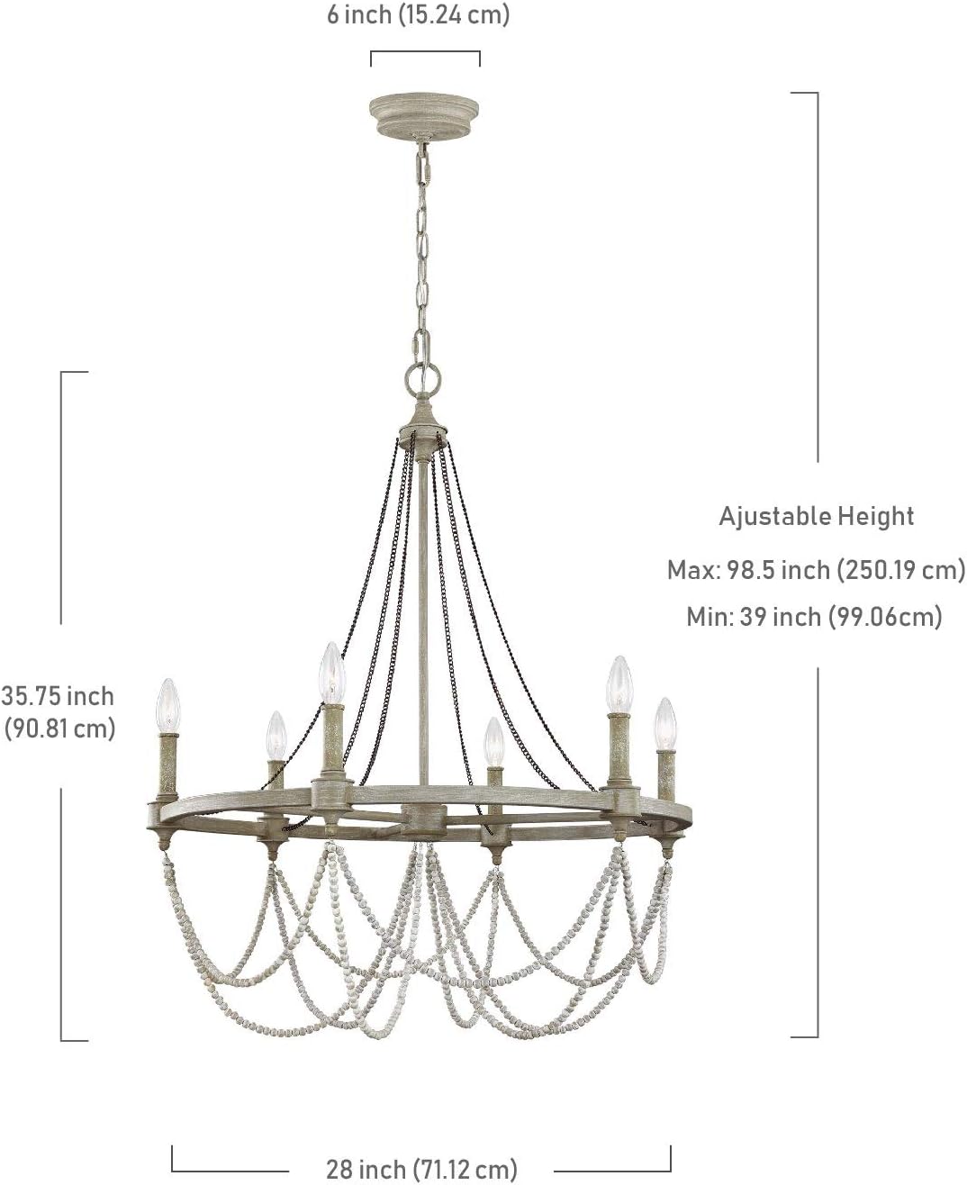 White 6-Light Candle Chandelier N2174