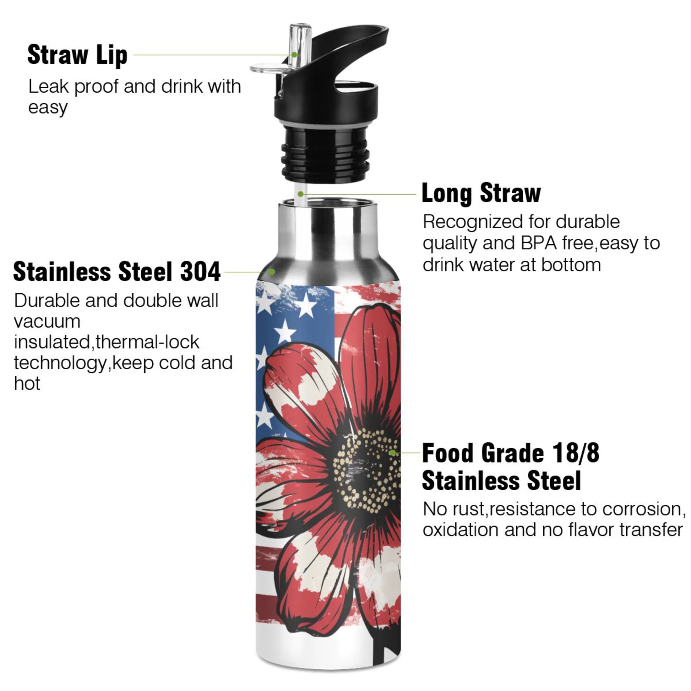 Insulated Stainless Steel Water Bottle with Straw Lid, 20 oz N990614