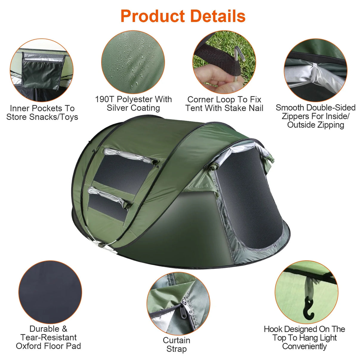 Green Pop Up Dome Tent with Carry Bag B506