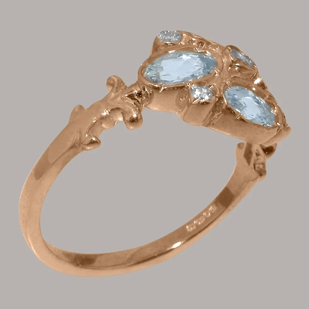 14k Rose Gold Diamond & Aquamarine Womens Ring Y34370