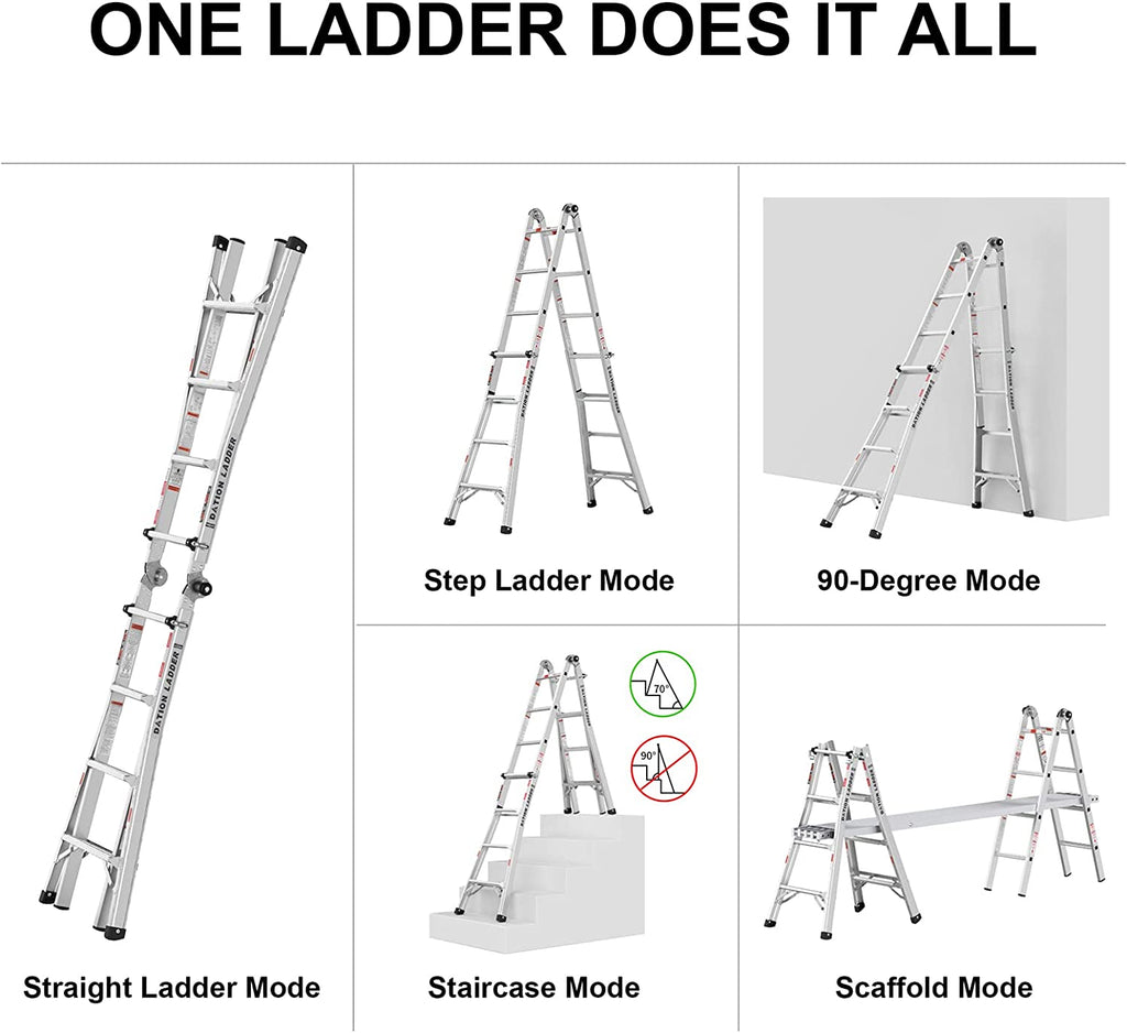 Folding Aluminum Ladder with Non-Slip Rubber, 250 lbs Weight Rating J69235