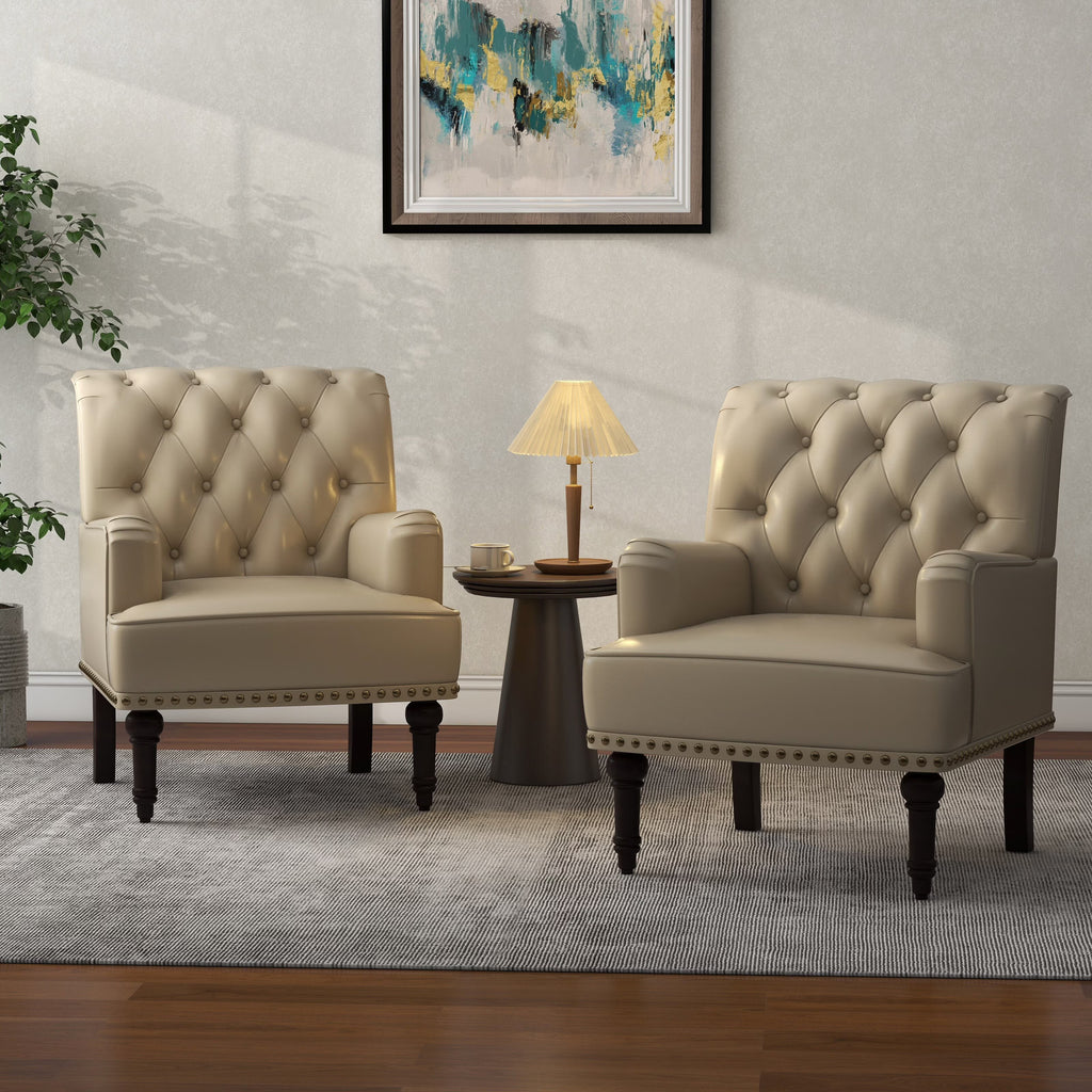 Beige PU Leather Accent Armchair H380