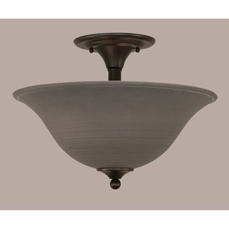 Two Light Semi-Flush Mount Matte Black with Gray Linen Glass I9378