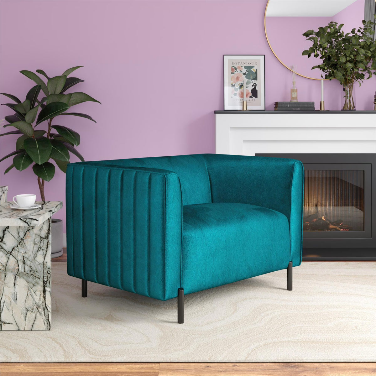 Emerald Green Velvet Upholstered Accent Chair and a Half D8991