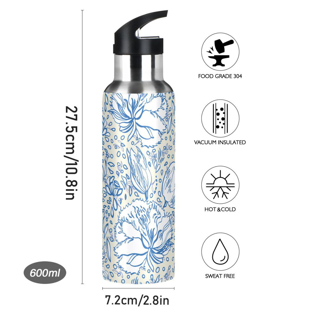 Retro Blue Floral Bouquet Stainless Steel Insulated Flask O662388