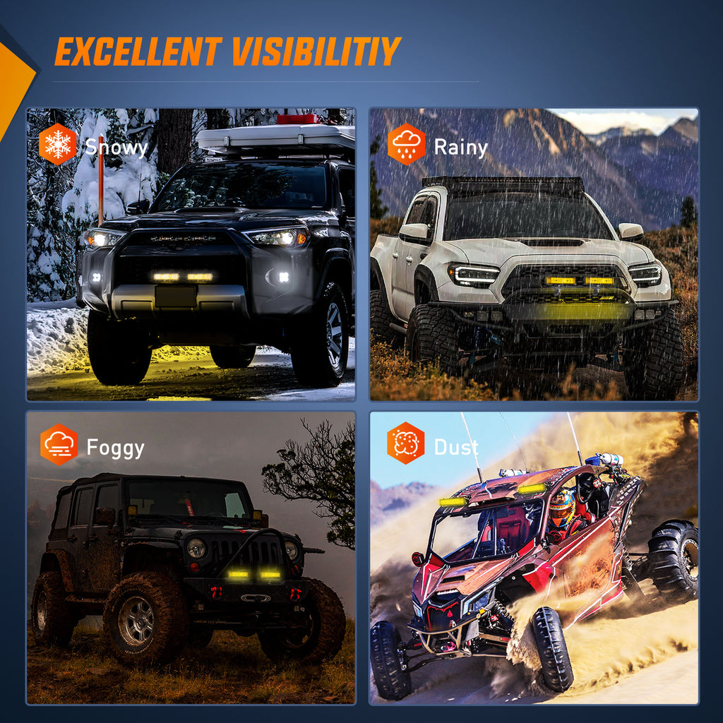 Amber LED Light Bar Pods 2PCS 6.5 Inch 60W Flood Spot Beam Combo Fog Driving Light Wiring Harness Kit S10472
