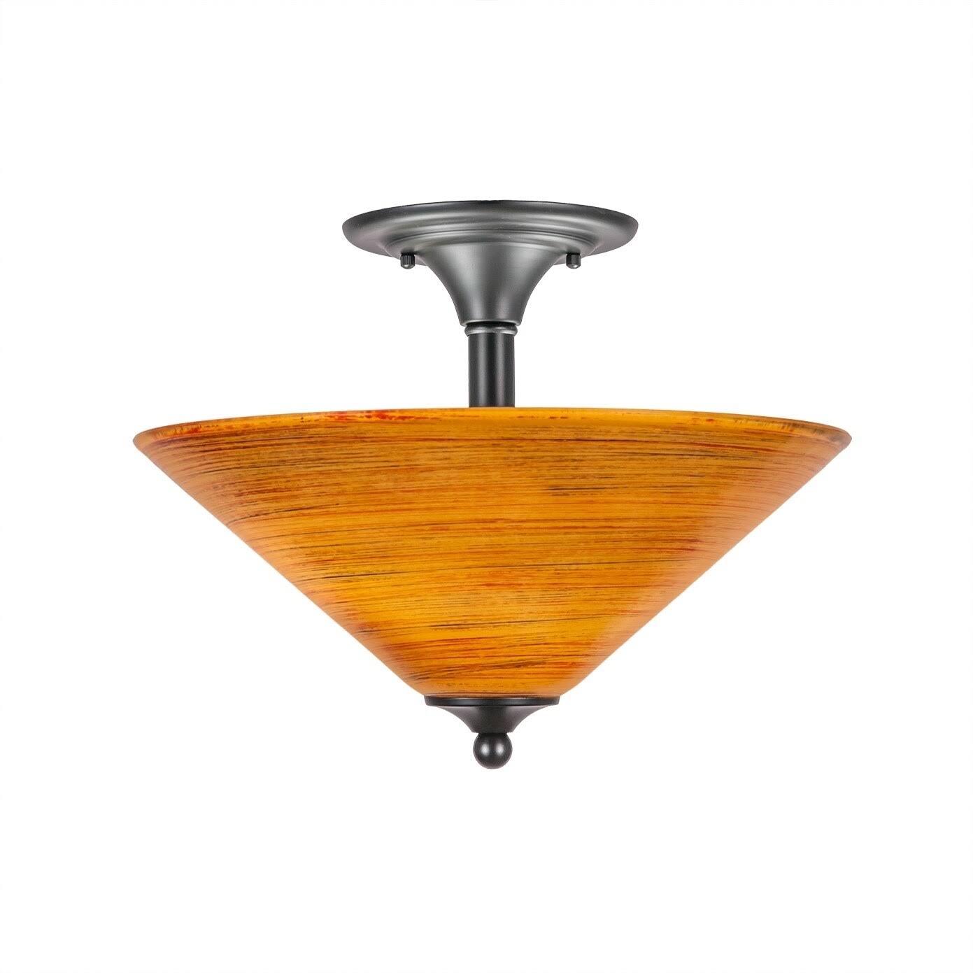 Two Light Semi-Flush Mount Matte Black with Gray Linen Glass I9378