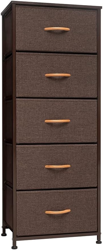 5 Drawers Brown Fabric Vertical Dresser Storage Tower O762