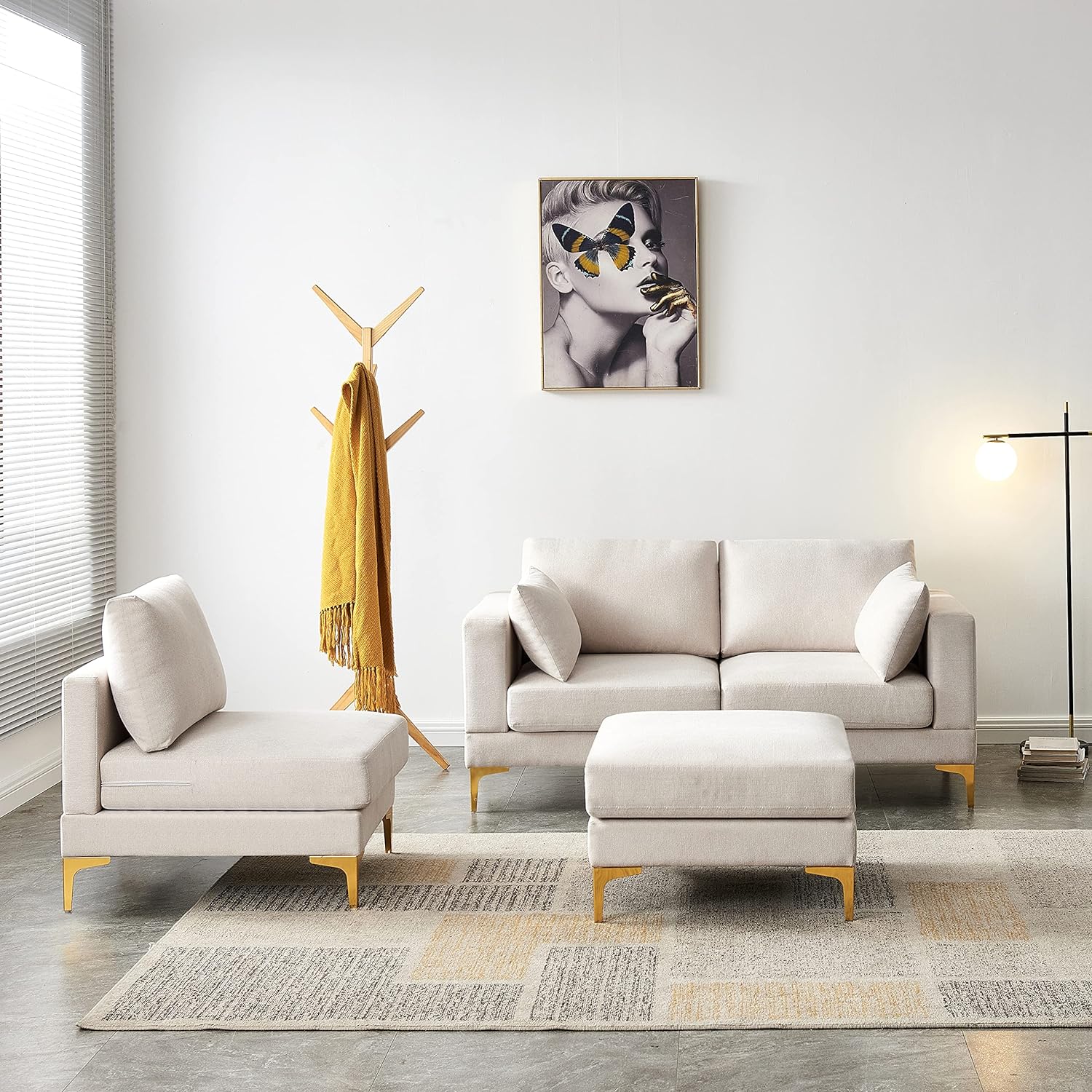 Beige Reversible Modular Couch with 2 Pillows and Metal Legs C678