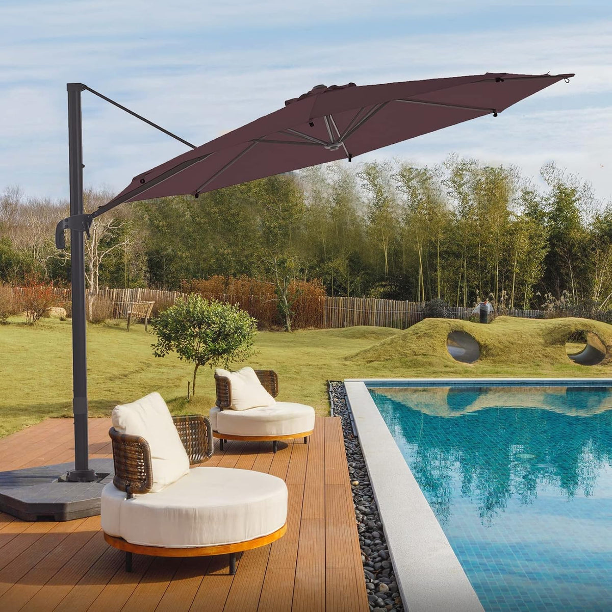 Grey 8.2FT Square Offset Patio Umbrella with Aluminum Pole R6773