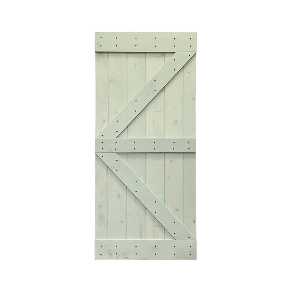 Solid Sage Green Stained Pine Wood Interior Sliding Barn Door Slab J1341