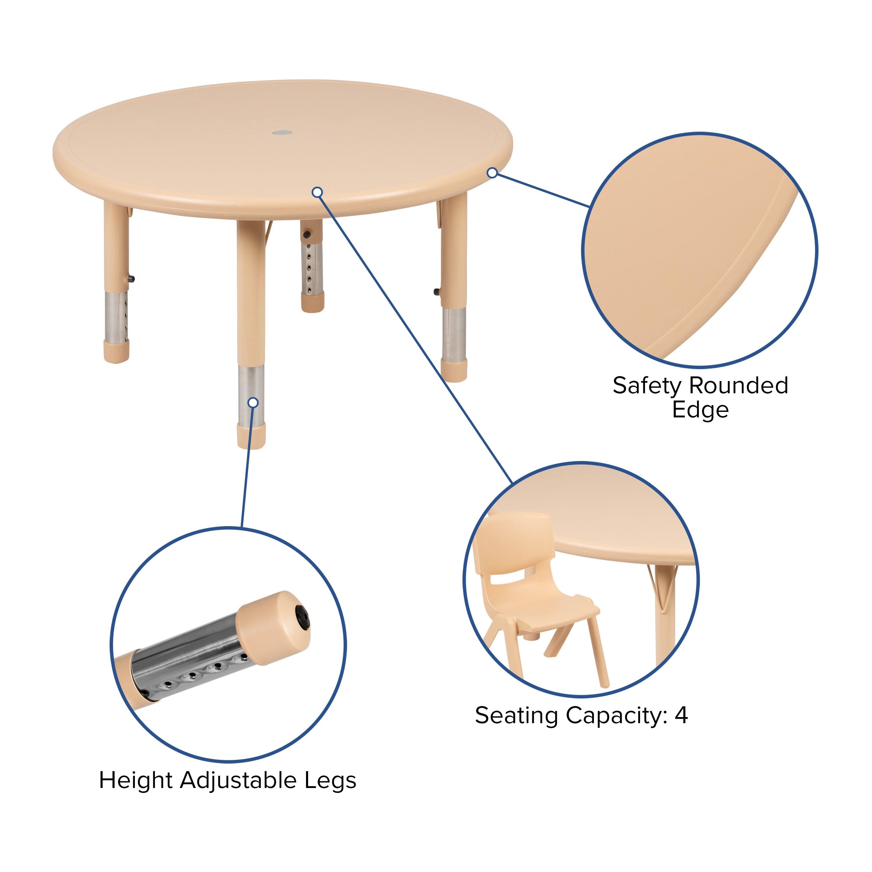 Red 33 inch Round Plastic Height Adjustable Activity Table Set with 4 Chairs W39516