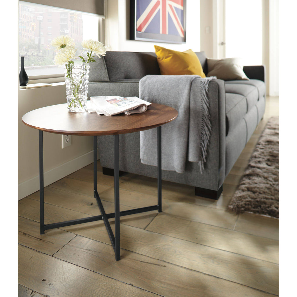 Round End Table 22 Diameter 22H Recycled Natural Steel Ecru Quartz Top A545209