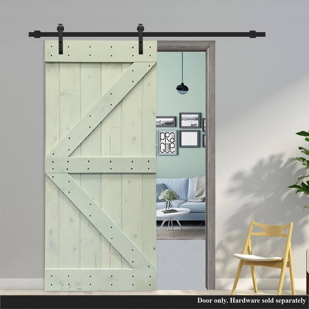 Solid Sage Green Stained Pine Wood Interior Sliding Barn Door Slab J1341