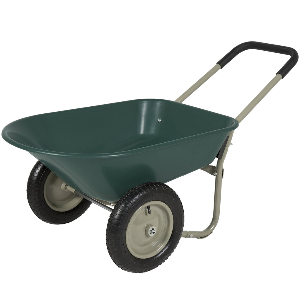 Green Dual Wheel Home Wheelbarrow Yard Garden Cart O7506