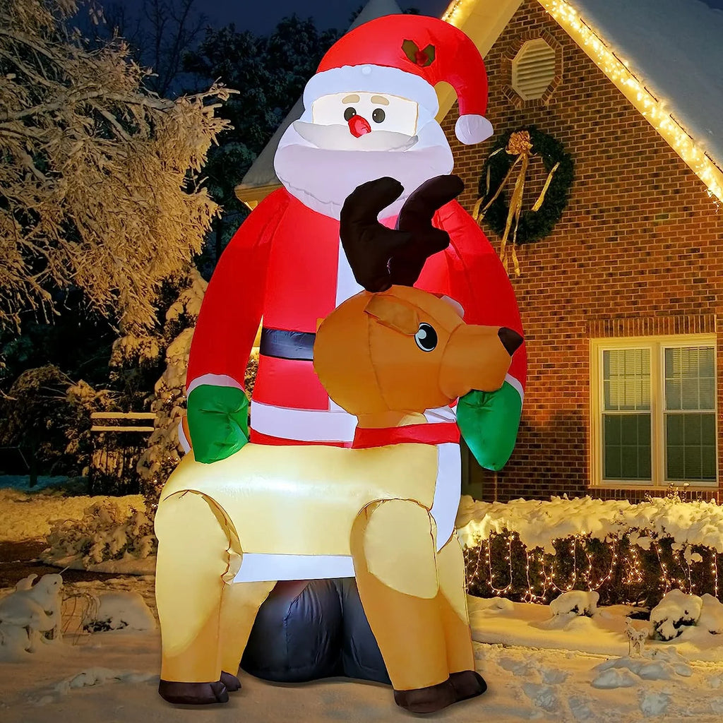 8FT Inflatable Christmas Santa Claus with Reindeer Decorations, Built-in LED Lights I3910
