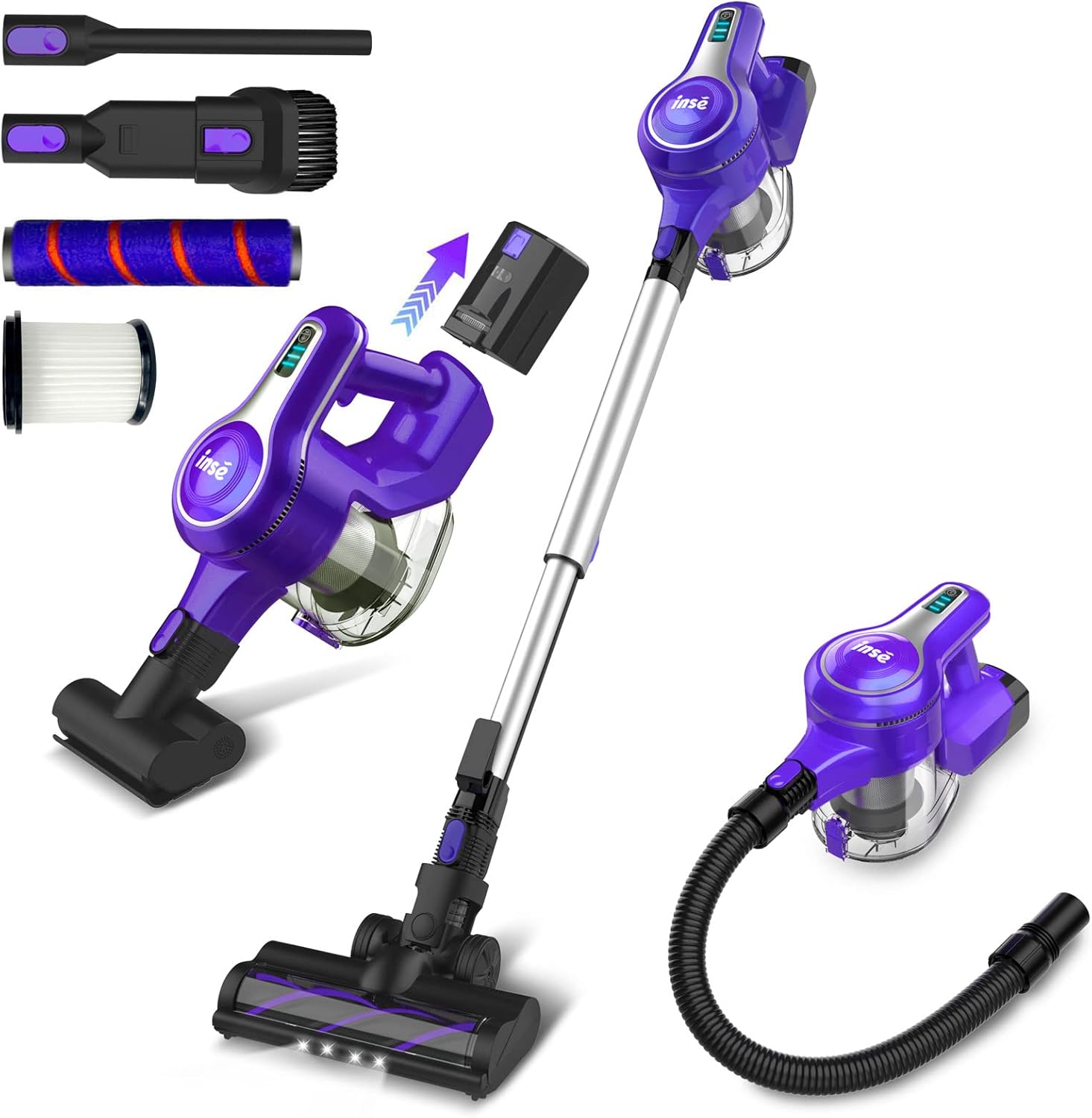 Cordless Stick Vacuum Cleaner, 23Kpa 265W, 45min Runtime, 10-in-1 Lightweight, Blue E4783