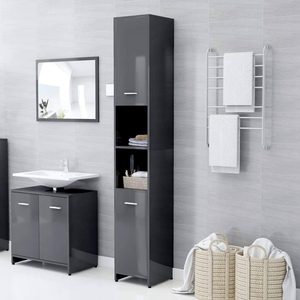 Bathroom Cabinet High Gloss Gray Chipboard Q373
