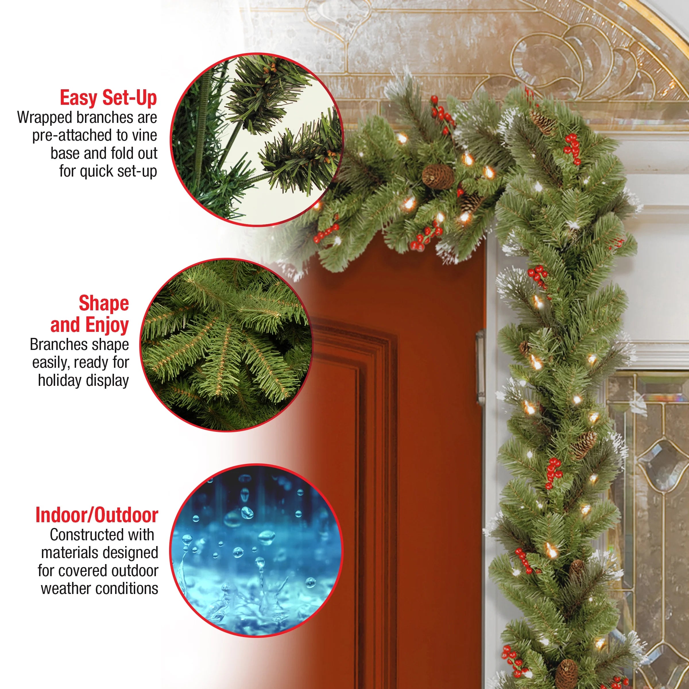 Pre-Lit Artificial Christmas Garland, Green, White Lights, 9 Feet U9013