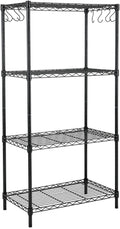 4-Shelf Steel Wire Shelving Unit with 8 Hooks, Black, Pack of 2 X7132