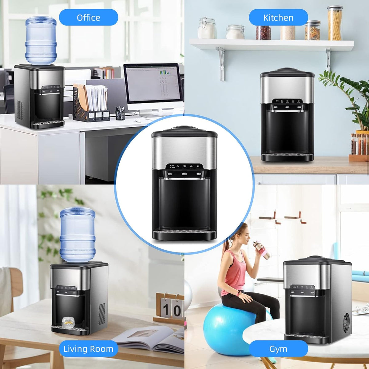 3-in-1 Top Loading Water Cooler Dispenser with Built-in Ice Maker A694