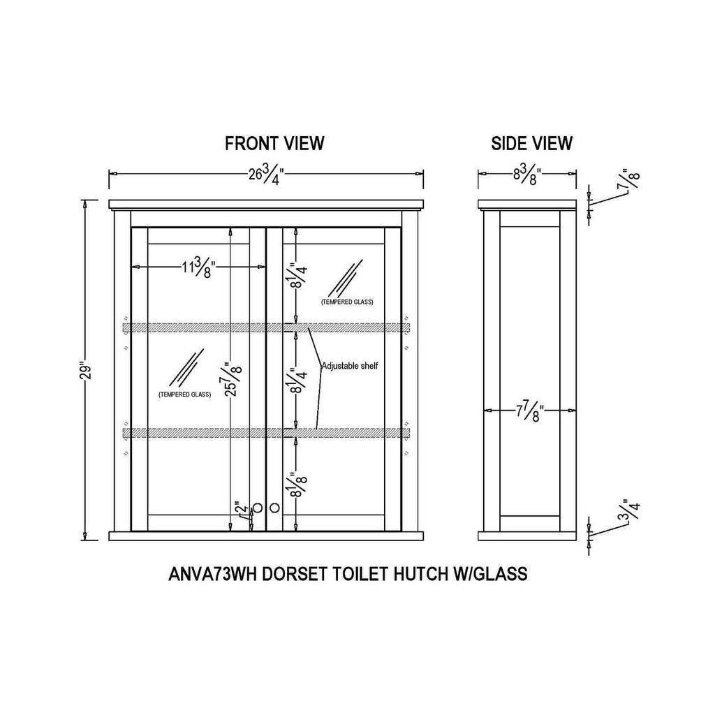 White Over The Toilet Storage Cabinet with Glass Doors L675
