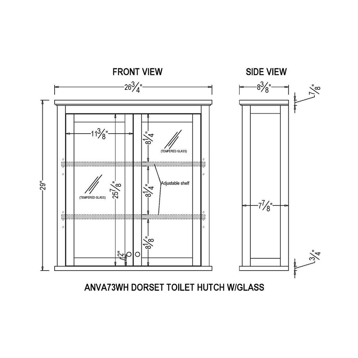 White Over The Toilet Storage Cabinet with Glass Doors L675