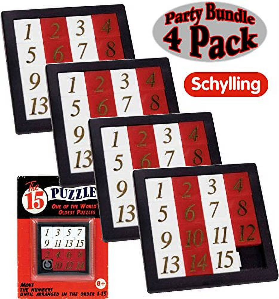 15 Puzzle Number Slide Brain Teaser with Clear Carry Case - 4 Pack K321