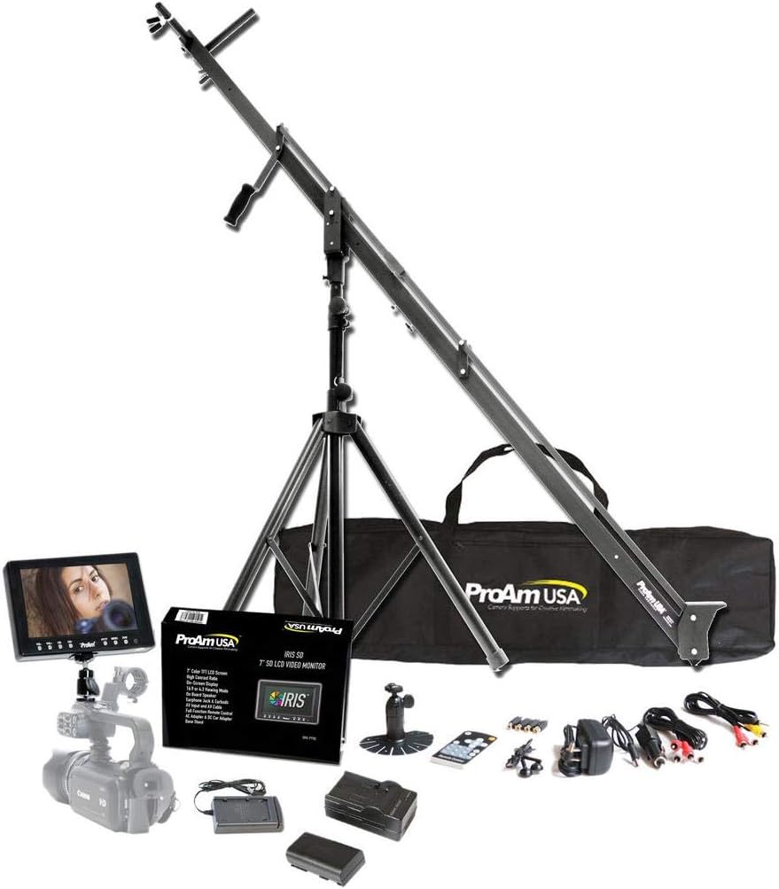 8 ft DSLR Video Camera Jib Crane Tilt Kit with Stand, Carrying Bag, LCD Monitor and Sunshade B829943
