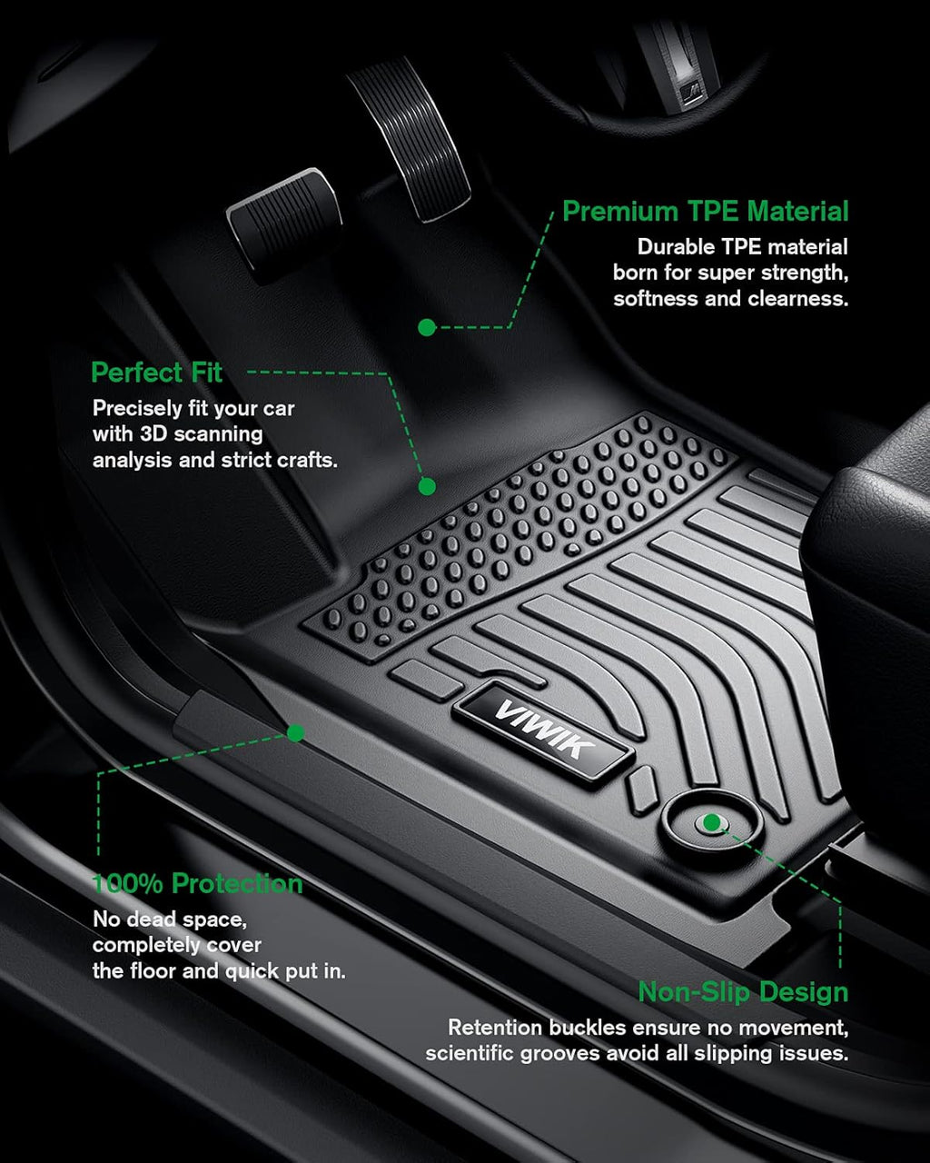 Black TPE All Weather Car Floor Mats Full Set T4103