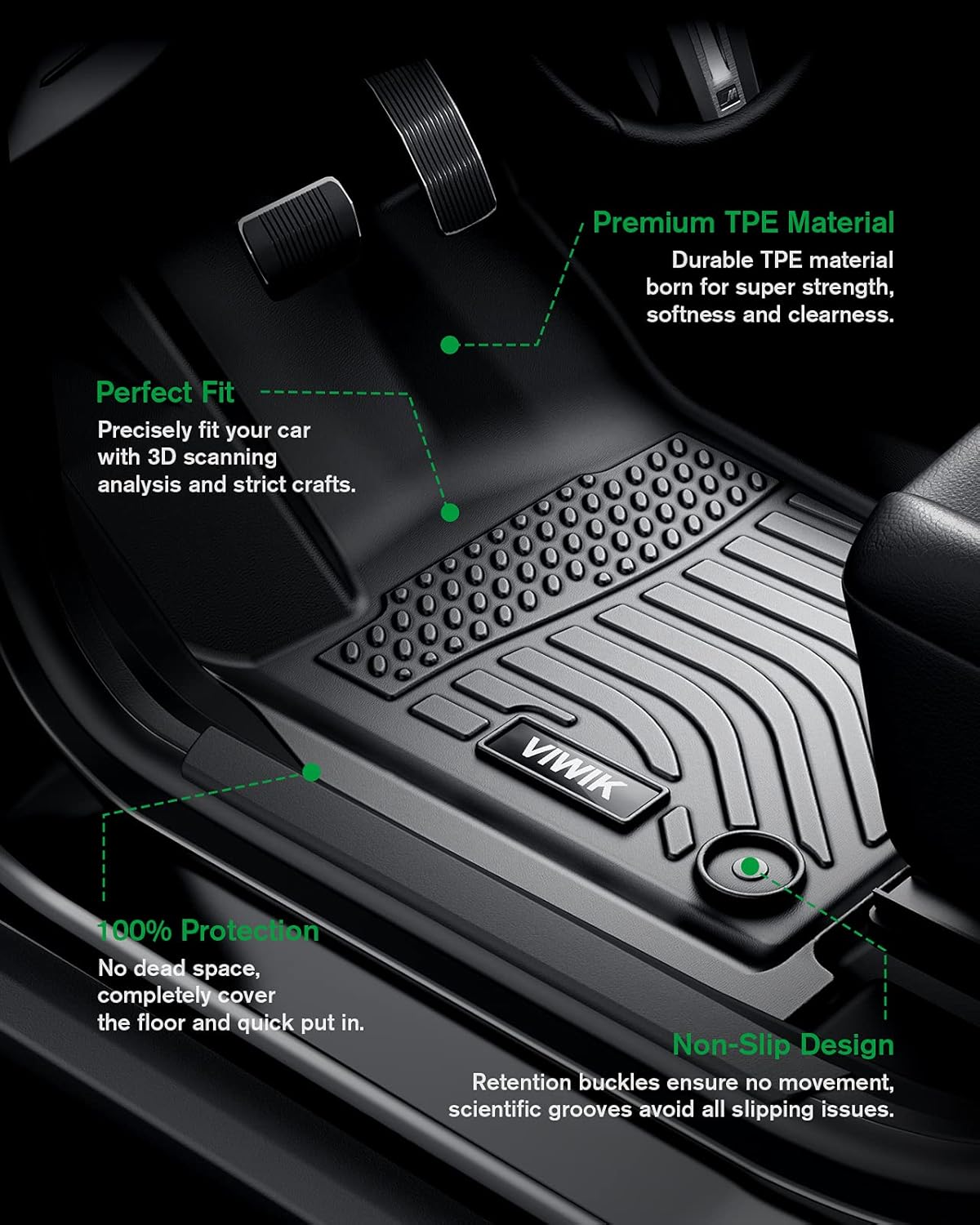 Black TPE All Weather Car Floor Mats Full Set T4103