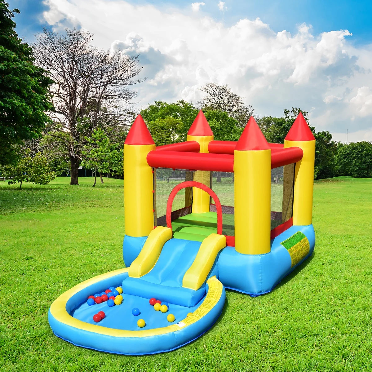 Inflatable Bounce House Kids Slide Jumping Castle with Pool and 550W Blower D7031