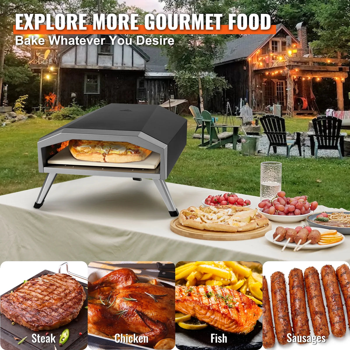 13" Portable Outdoor Pizza Oven Stainless Steel A7488