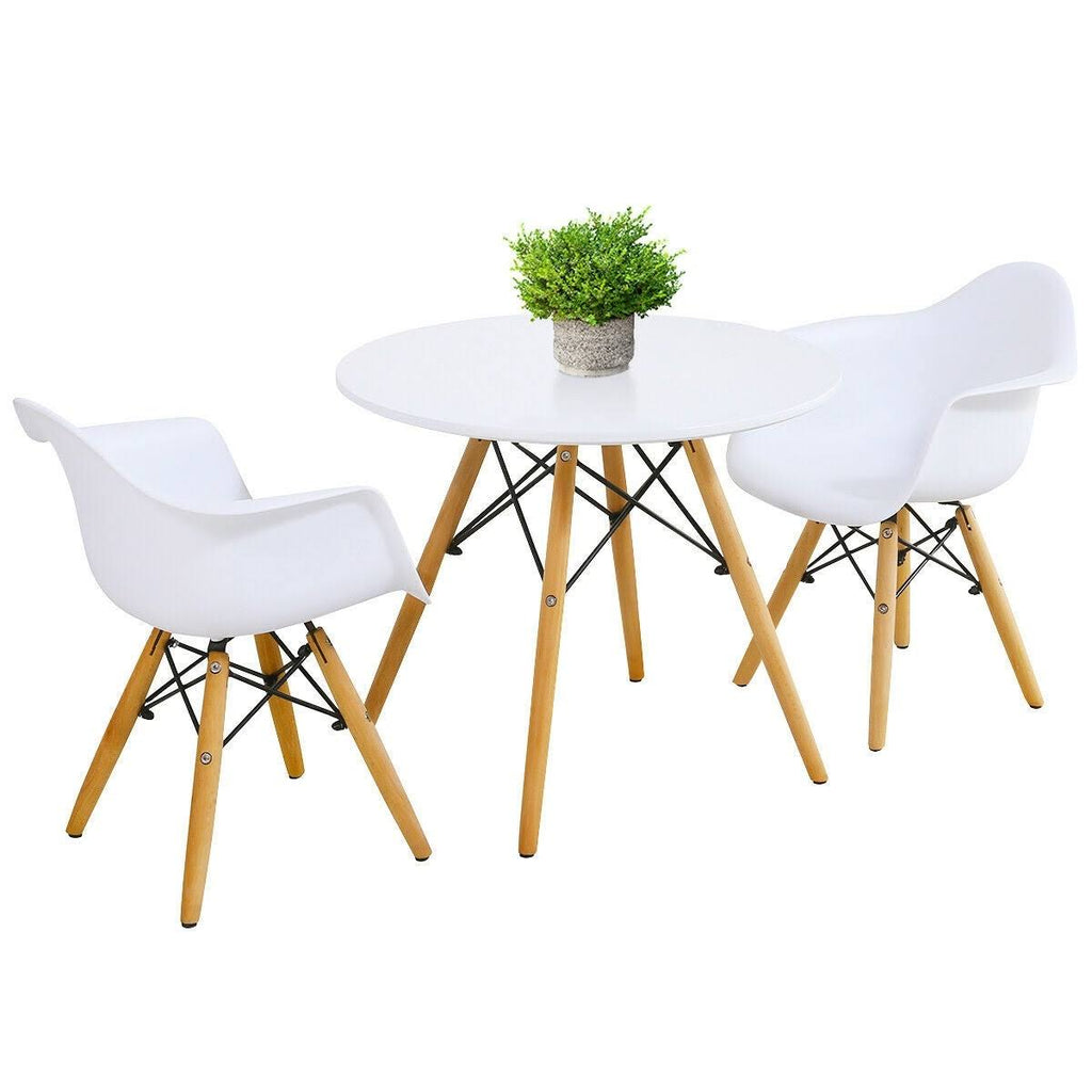 3 Piece Kids Round Table Chair Set with 2 Arm Chairs White P728