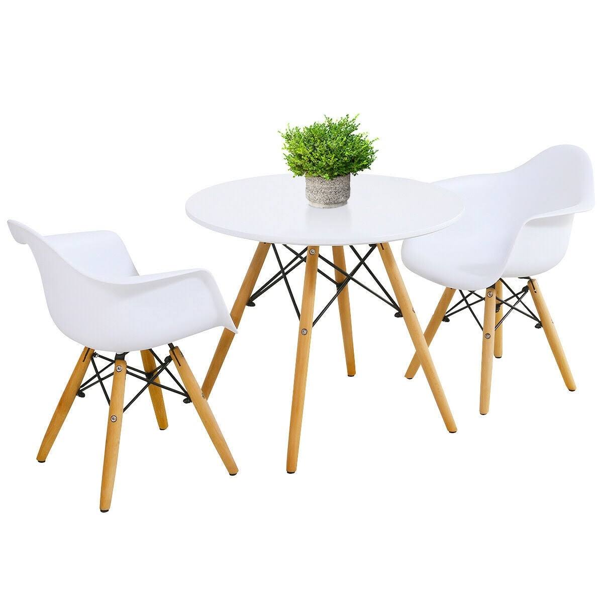 3 Piece Kids Round Table Chair Set with 2 Arm Chairs White P728