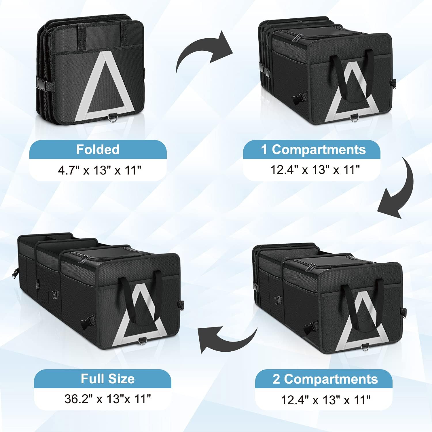 Black 85 L Collapsible Car Trunk Organizer with Cooler Bag A6514