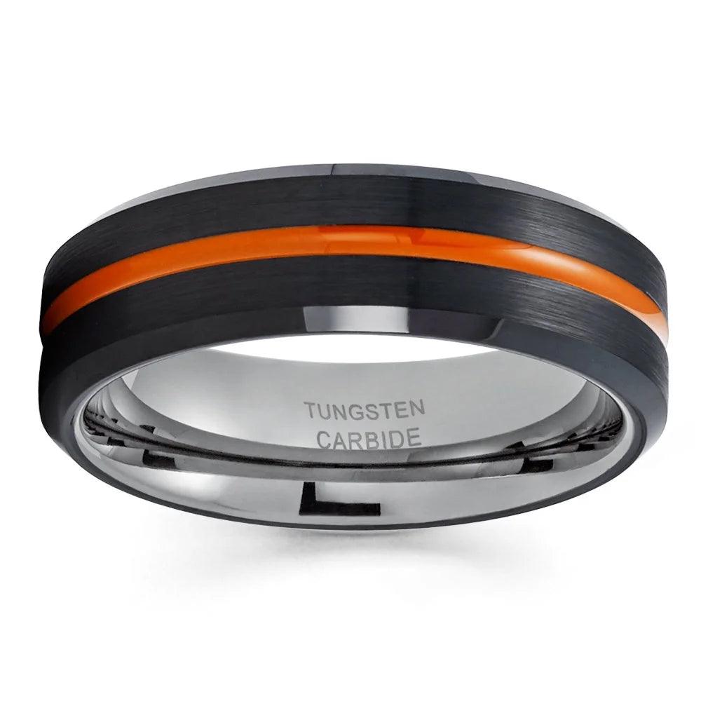 Orange Tungsten Wedding Band 6mm Black Tungsten Ring B541
