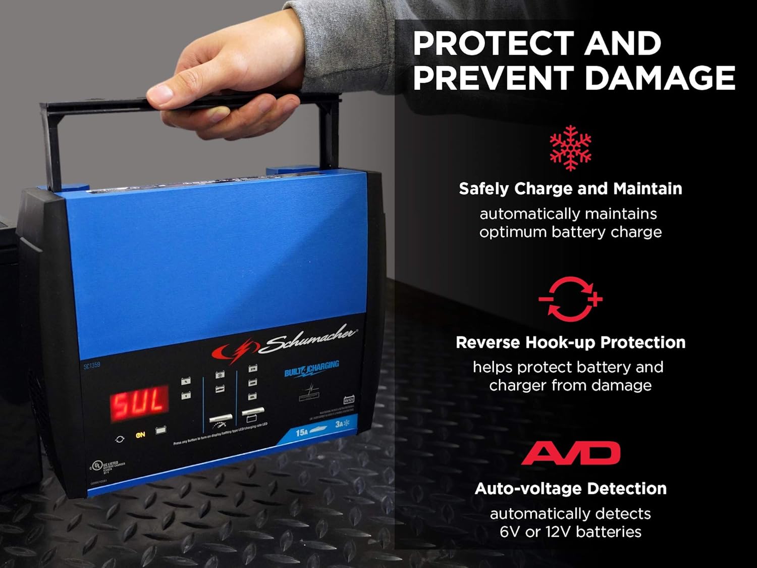 Fully Automatic Battery Charger, Maintainer, and Auto Desulfator - 15 Amp/3 Amp, 6V/12V Y44140