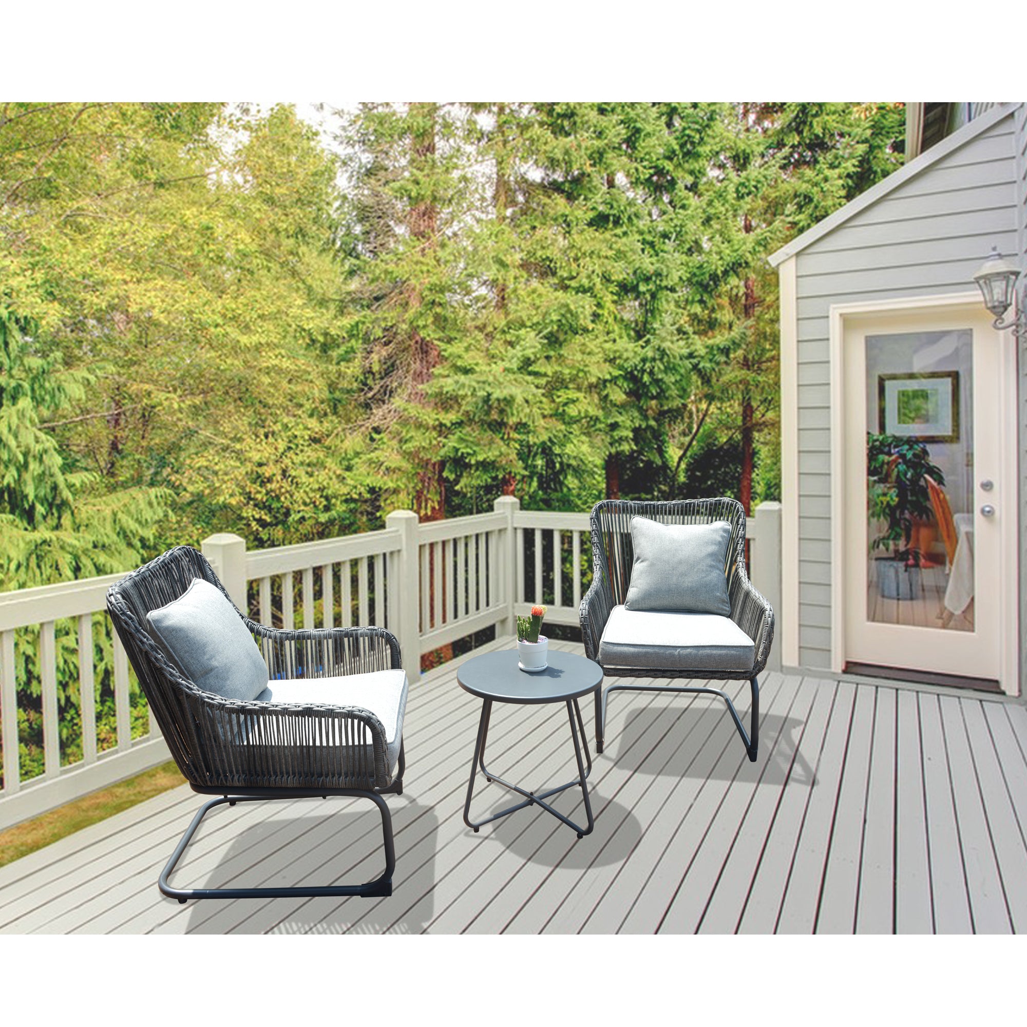 3 Pcs Outdoor Hand-Woven Wicker Spring Sofa Chair Patio Conversation Set B669607
