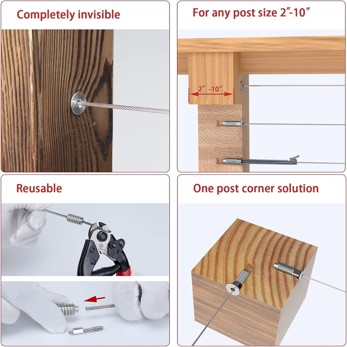 40Pack 1/8 Invisible Cable Railing Kit T316 Stainless Steel 20 Cable Line with Socket Wrench R104741
