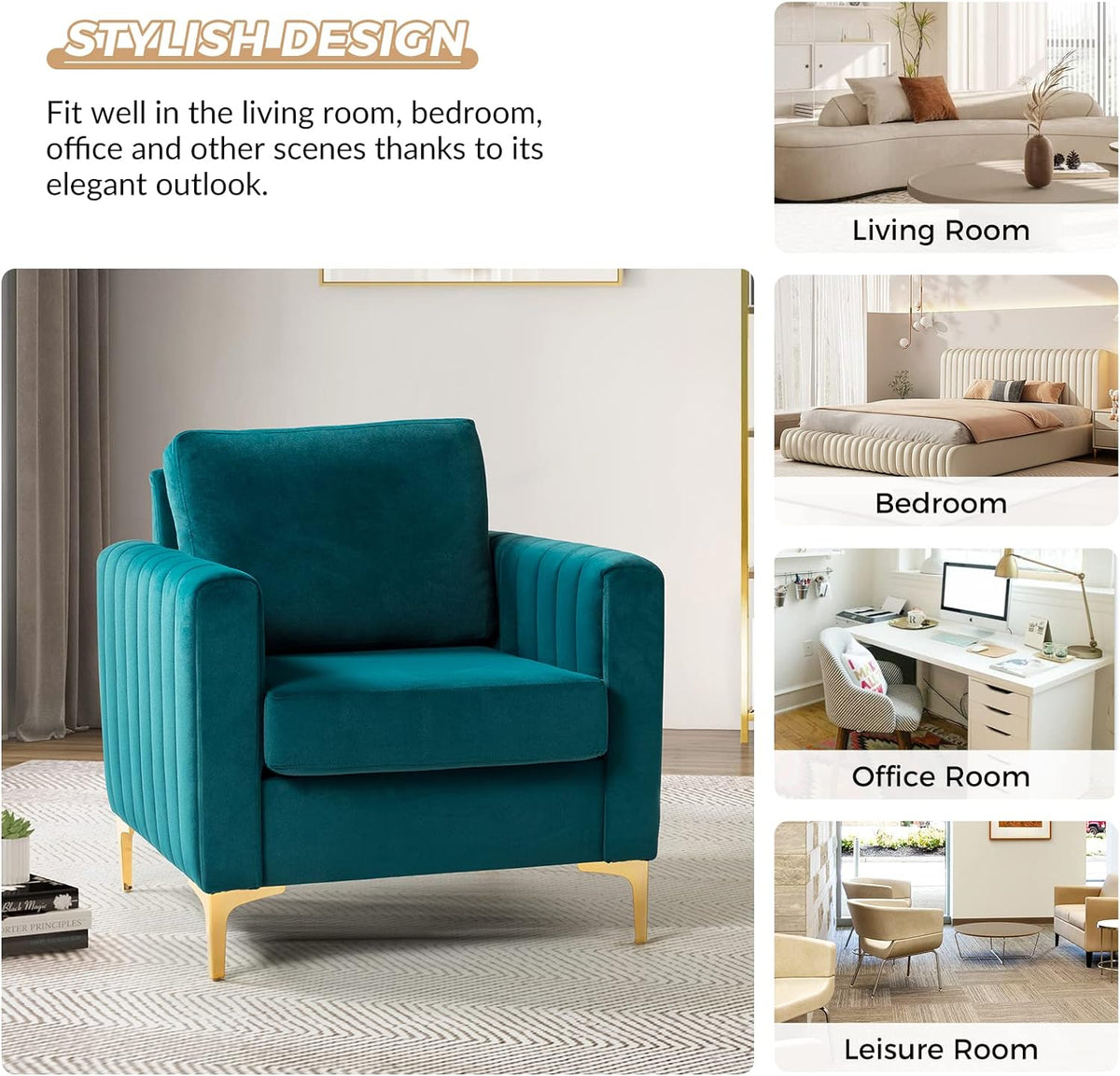 Teal Velvet Club Chairs Set Of 2 with Metal Legs N59302