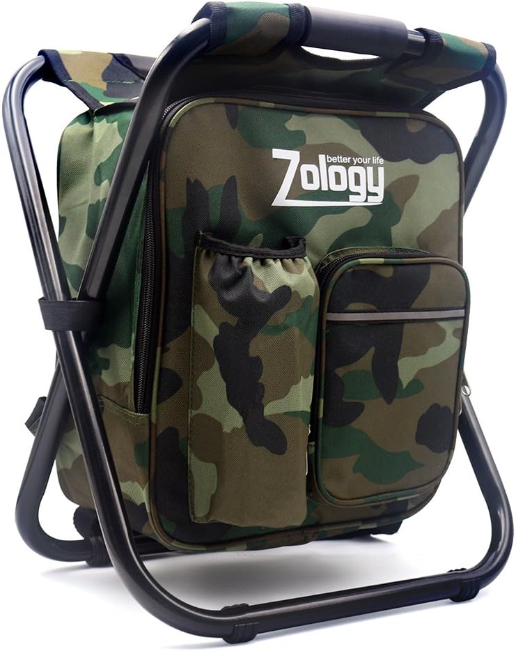 Camouflage Folding Camping Chair Stool Backpack with Cooler Insulated Picnic Bag L990631