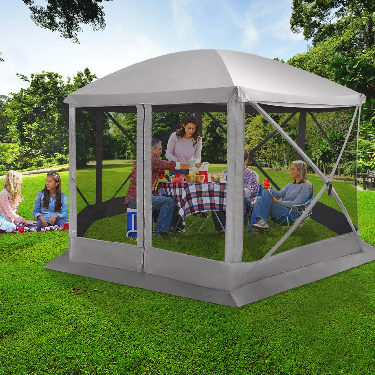 12 x 12 FT Pop Up Screen House Tent with Carry Bag, Gray O7338