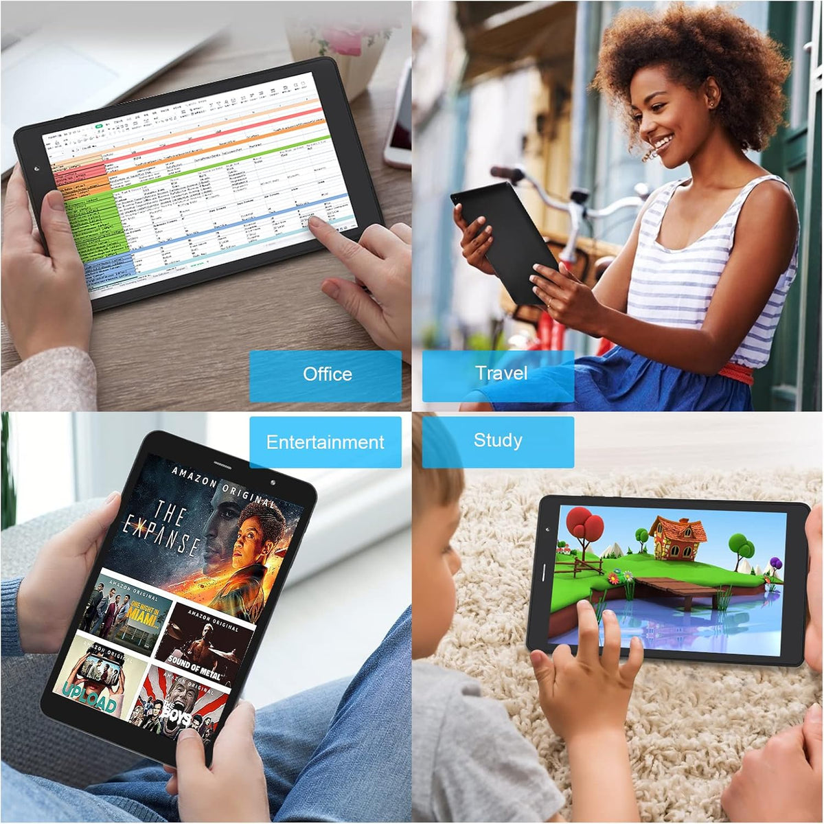 Tablet 8 inch 16GB Storage 128GB TF Expansion Android 11.0 Quad-core A7 Processor 800x1280 IPS HD Touchscreen Dual Camera WiFi Bluetooth H475682