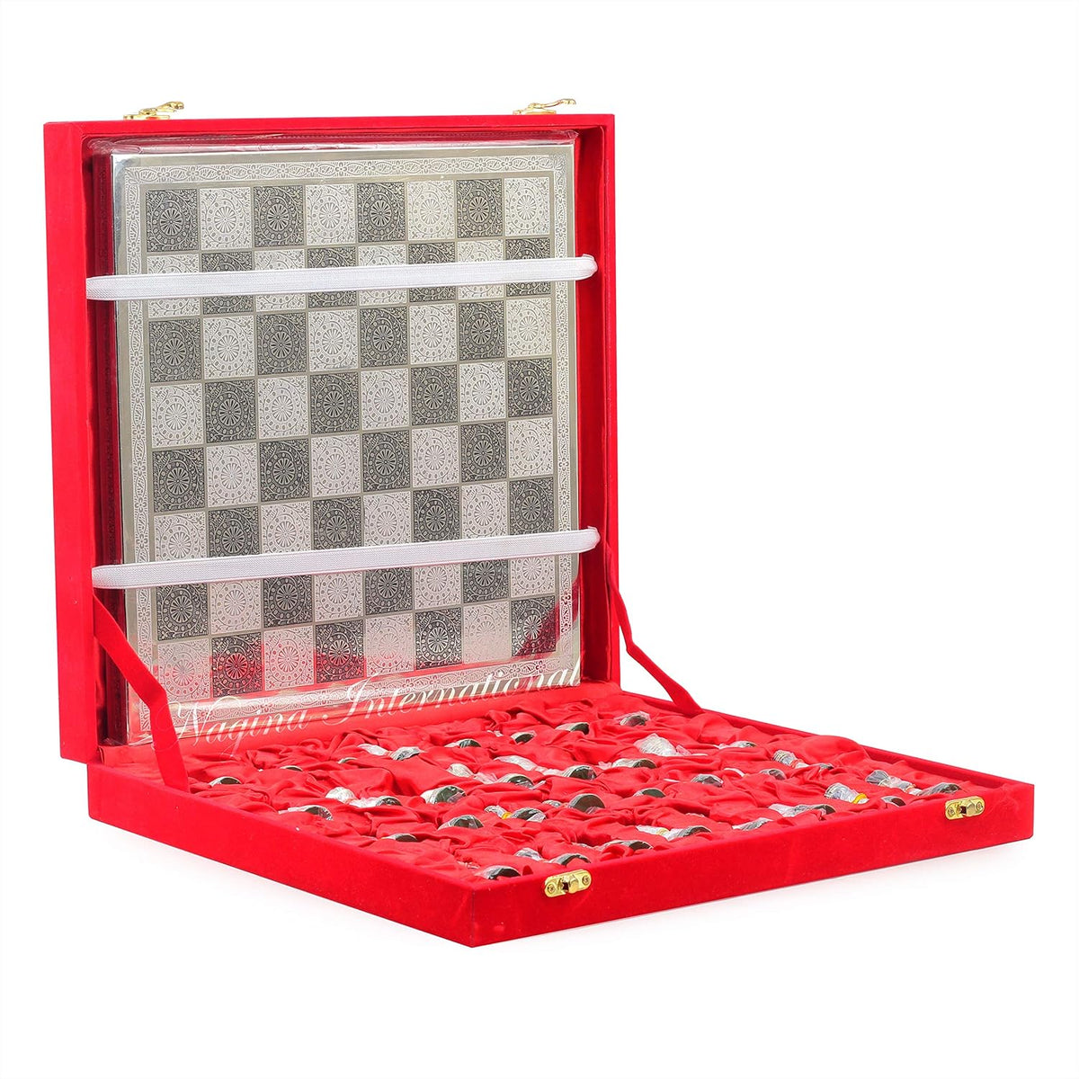 Solid Brass Black Chess Set with Red Velvet Storage Case T170454