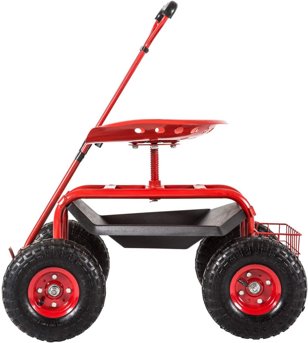 Rolling Utility Garden Cart Patio Wagon with Adjustable 360 Degree Swivel Seat Heavy Duty Steel Frame Q414