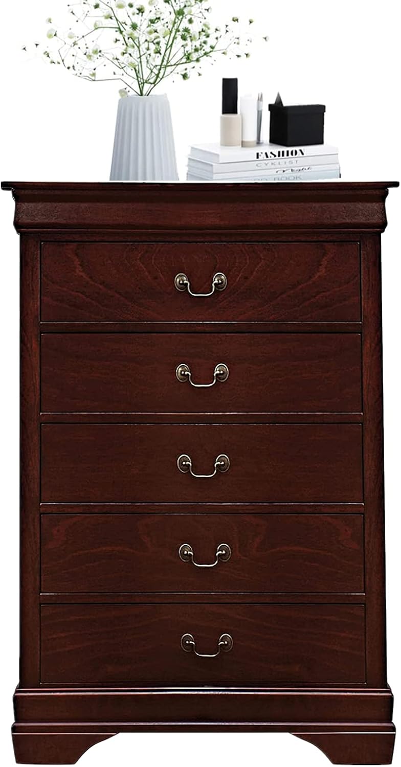 Cherry Wood 5 Drawer Chest Side Table U60424