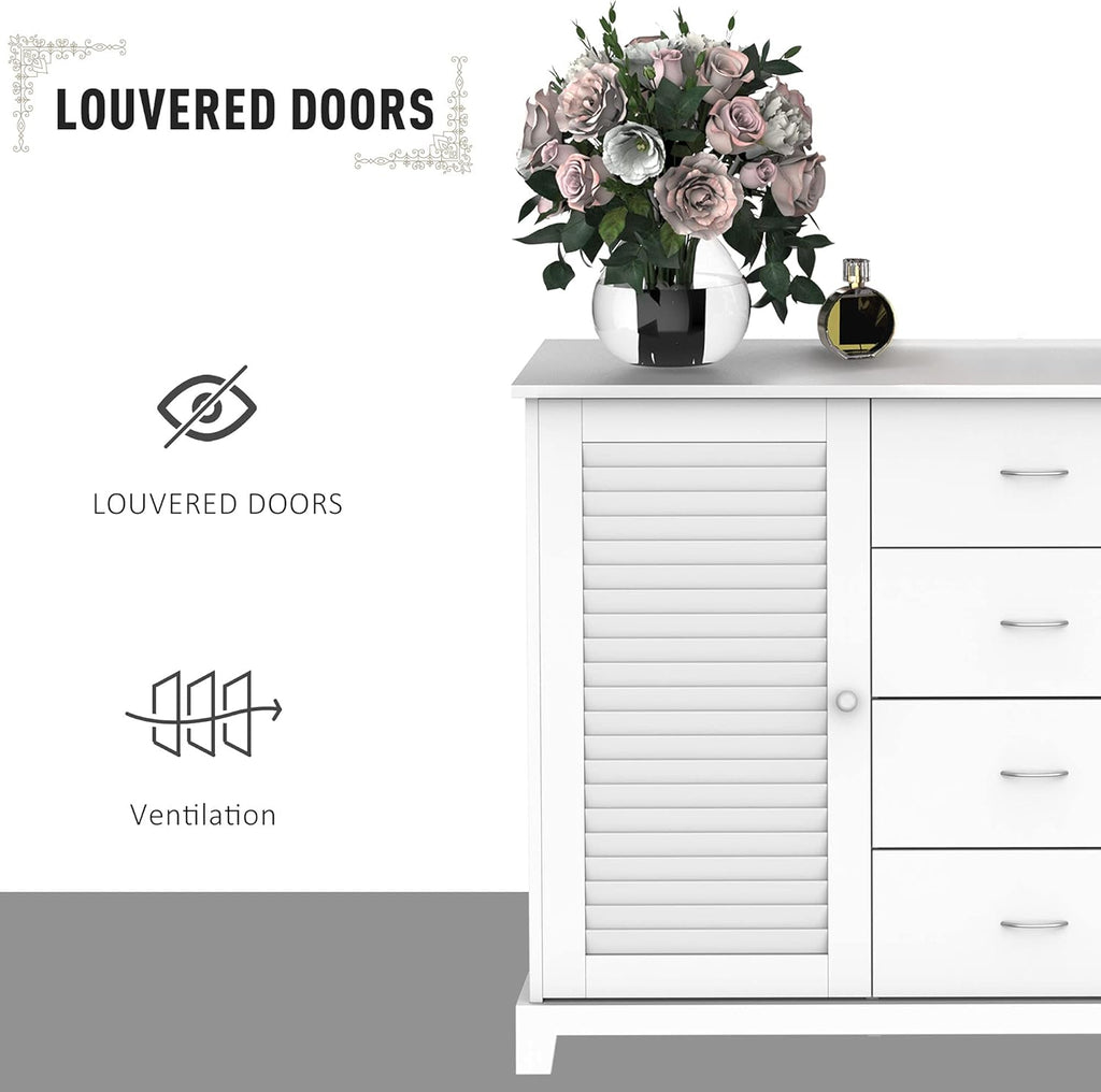 White Storage Cabinet with Drawers and Louvered Doors G308116